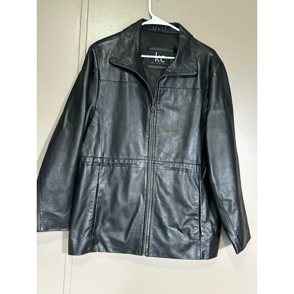 Vintage KC Collections Womens Black‎ Leather Jacket  Zip Collar Style Outerwear